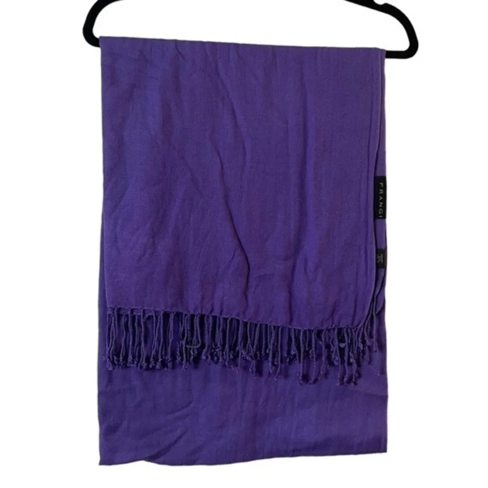 Frangi large 50/50 silk & wool solid purple scarf / wrap with fringe